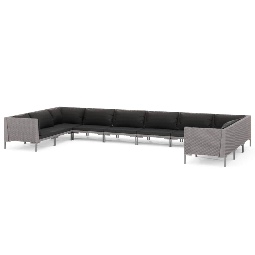 10 Piece Patio Set with Cushions Poly Rattan Dark Gray Q5160
