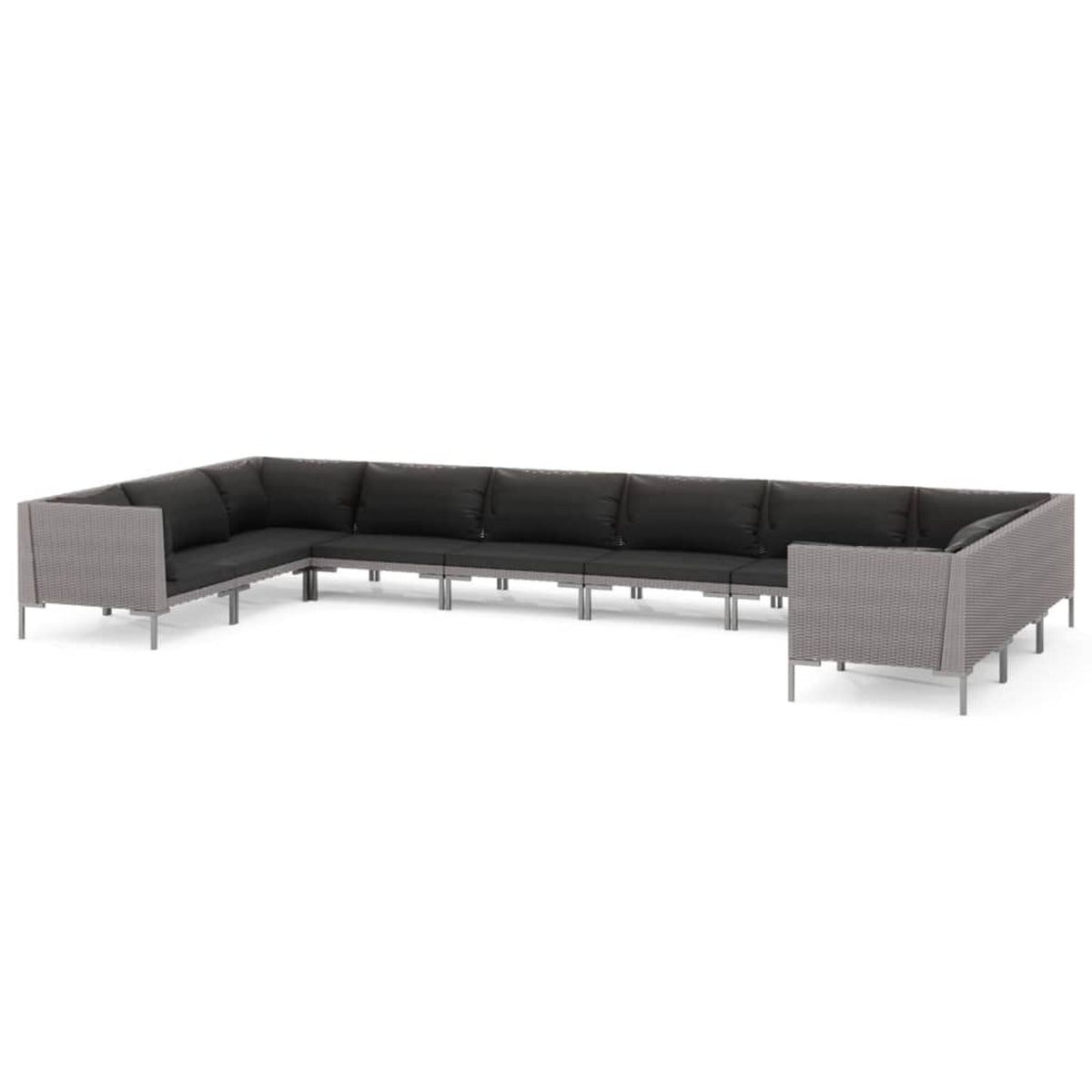 10 Piece Patio Set with Cushions Poly Rattan Dark Gray Q5160