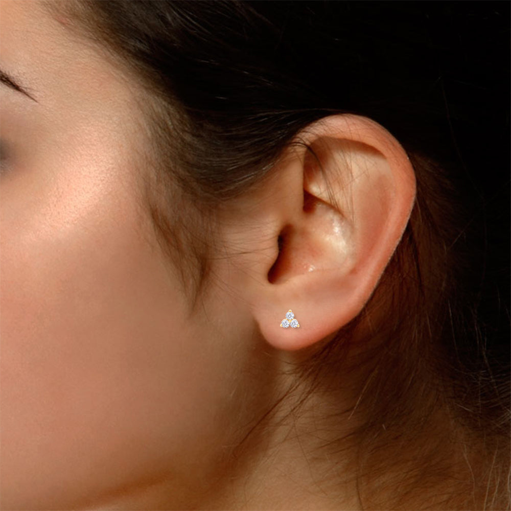 1/2 Carat Round Cut Lab Created Moissanite Three Stone Cluster Stud Earrings In 14k Yellow Gold Over Sterling Silver D975