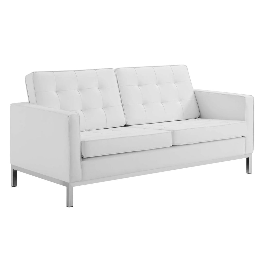 White Tufted Faux Leather Sofa Set T6045