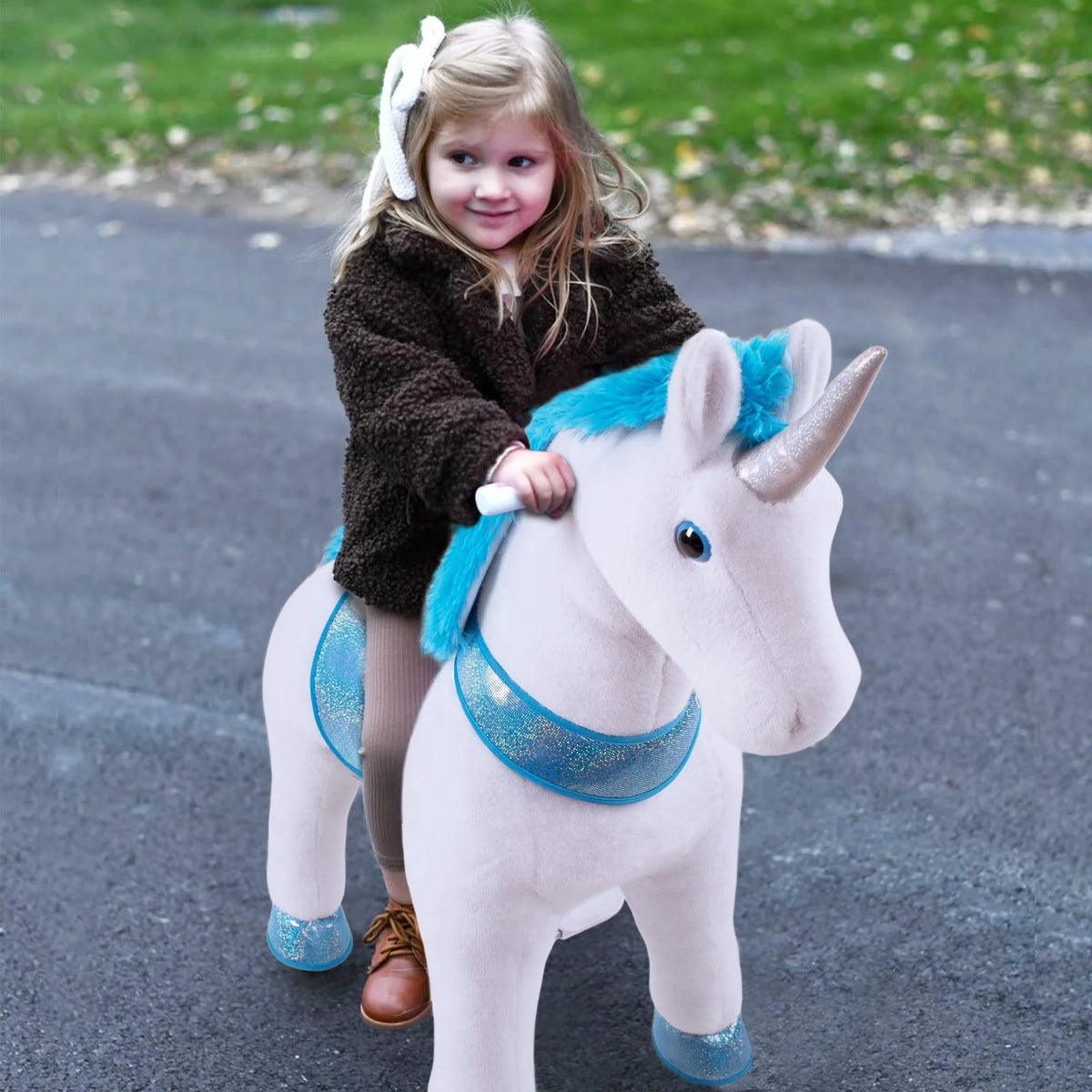 Ride on Blue Unicorn Horse Toy Medium Size 4 Height 36 Inch Plush Animal N80467