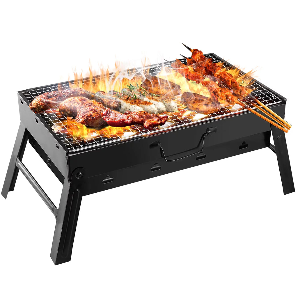 18" Portable Charcoal Grill and Smoker Stainless Steel Foldable BBQ Grill Black R350