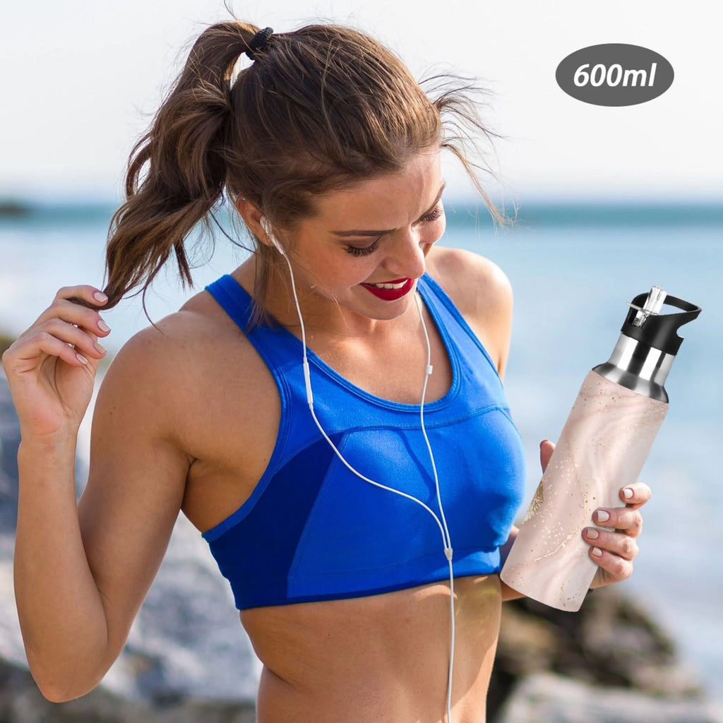 Pink Marble Stainless Steel Insulated Water Bottle with Straw Lid Z230