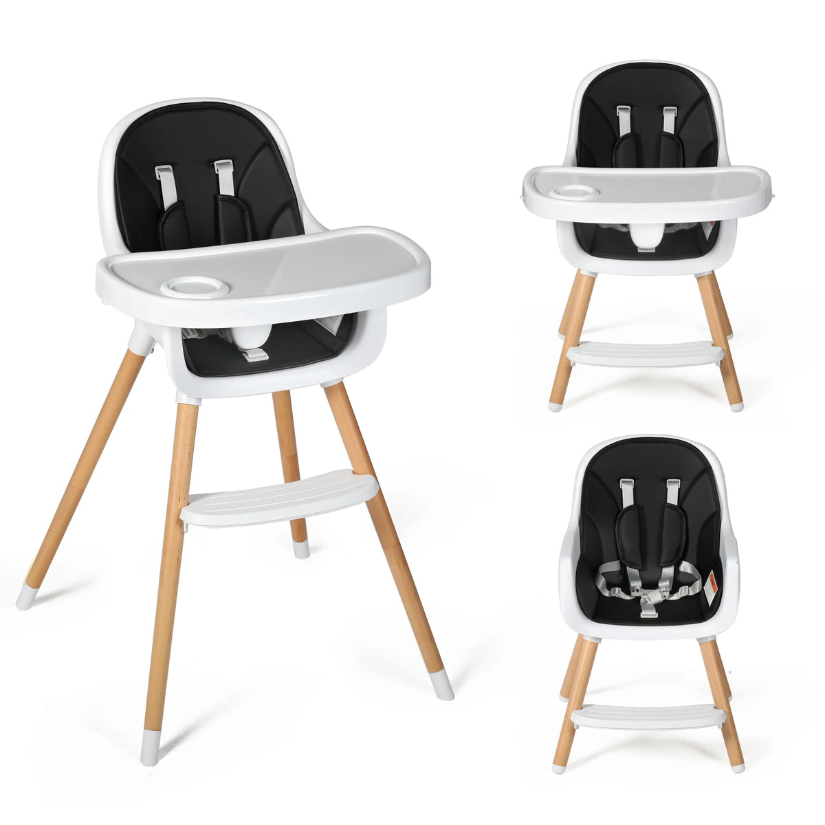 3 in 1 Wooden Baby High Chair with Double Removable Tray Y48829