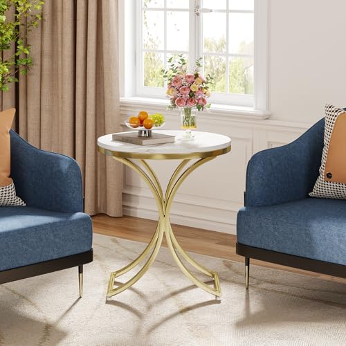 Round Faux Marble Top Gold Metal Legs Side Table D8842