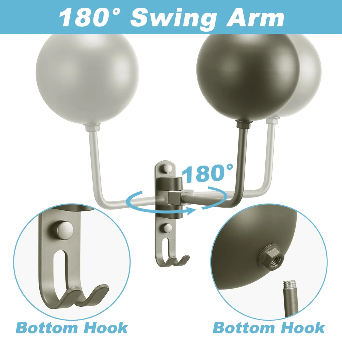 Grey Wall Mount Motorcycle Helmet Rack, 180 Degree Swivel, 2-Pack T661