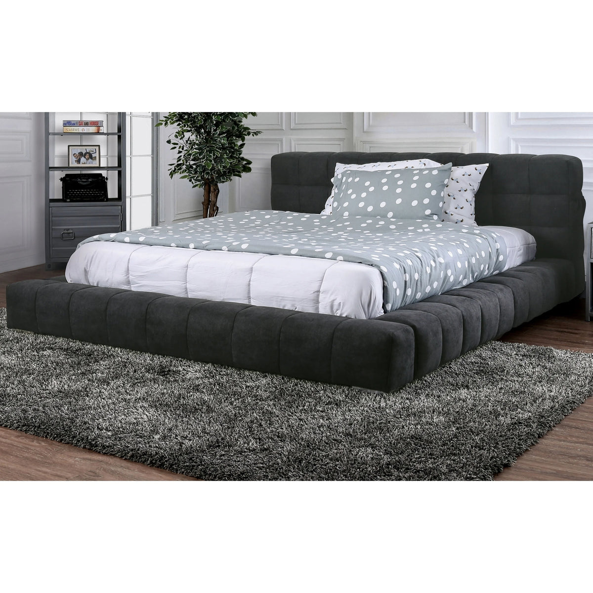 Grey Fabric USB Headboard California King Platform Bed L506816