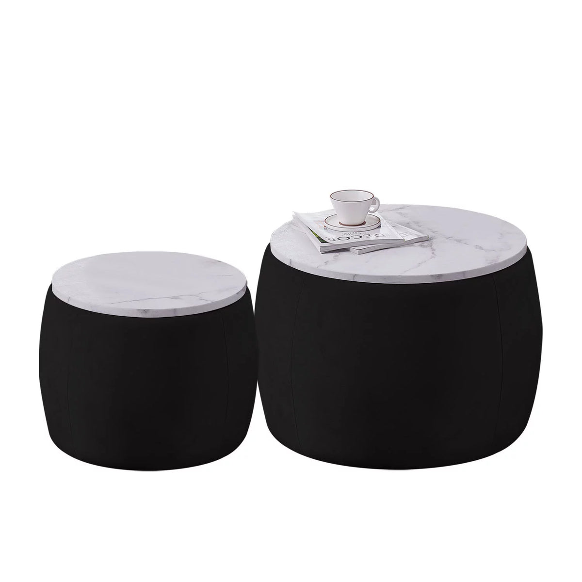 Velvet Marble Texture Nesting End Tables Set of 2 with Hidden Storage P5039