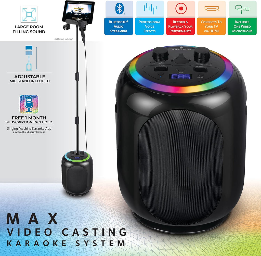 Black Karaoke Machine with Stand and LED Lights E96246