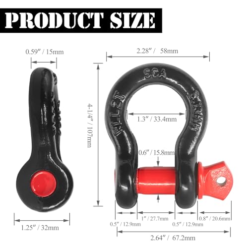 2 Pcs 1/2" D Ring Shackle 12 Ton with 5/8" Pin C73384