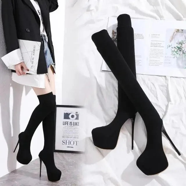 Cotton Over Knee-Length Boots J771