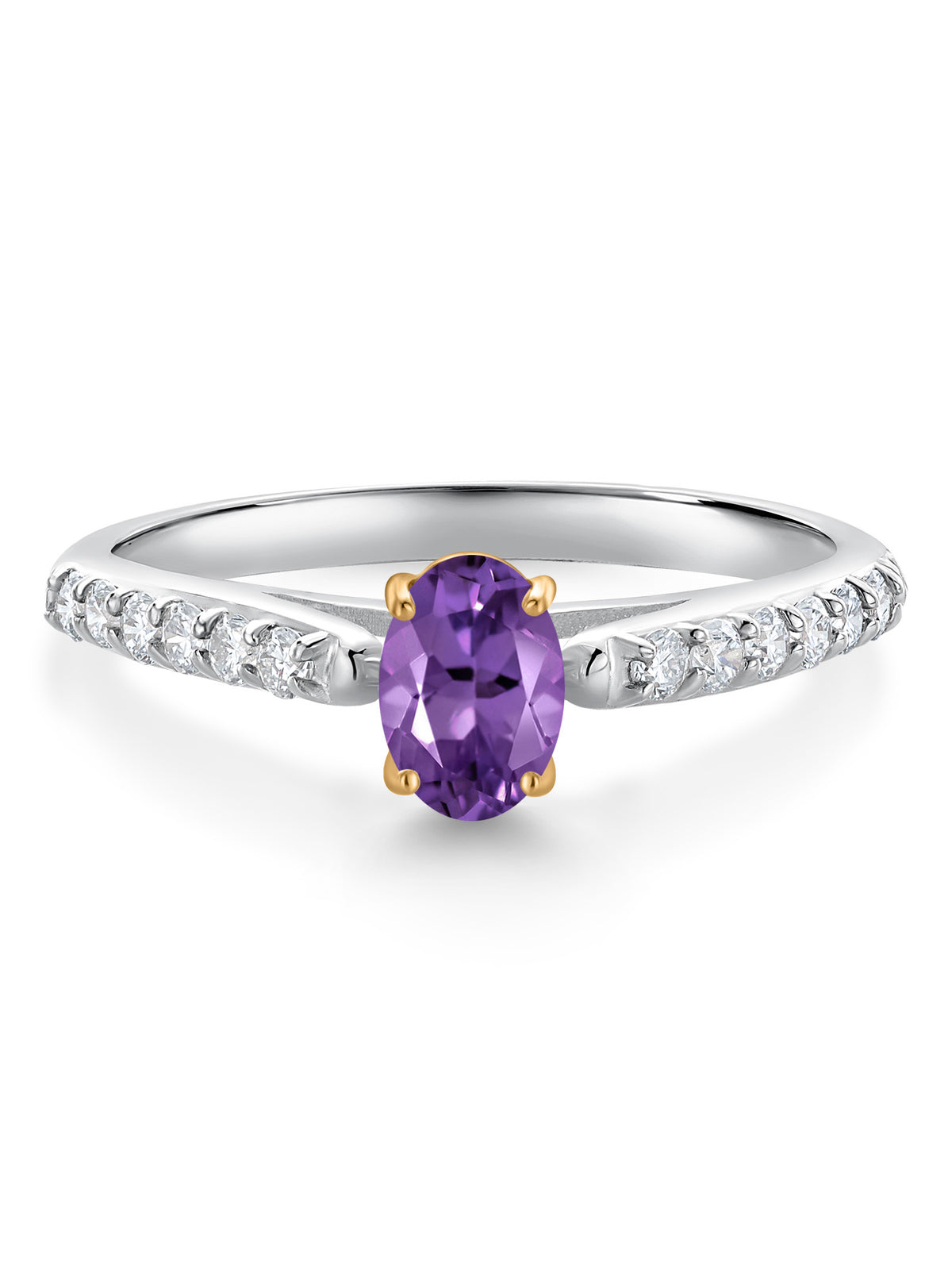 925 Sterling Silver 10K Yellow Gold Purple Amethyst White Lab Grown Diamond Engagement Ring (0.63 Cttw, Oval 6X4MM) F6812