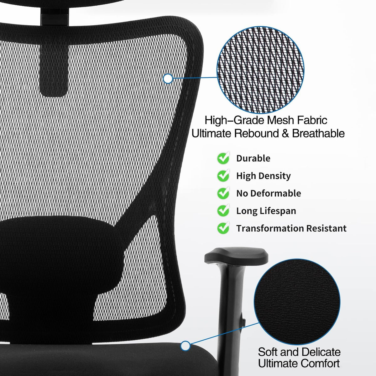 Ergonomic High Back Mesh Office Chair with Lumbar Support and Headrest Black I9835