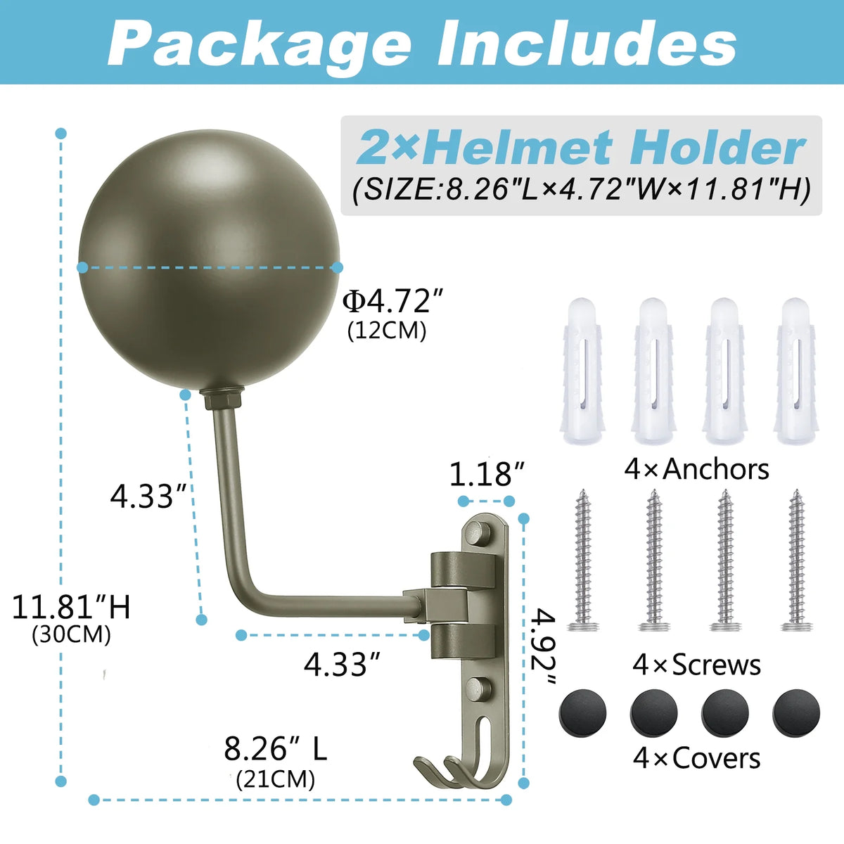 Grey Wall Mount Motorcycle Helmet Rack, 180 Degree Swivel, 2-Pack T661