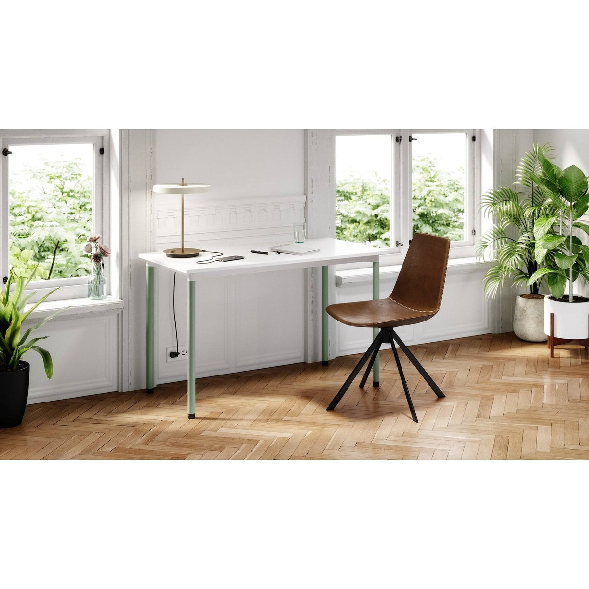White Office Desk with Casters Plywood N23715