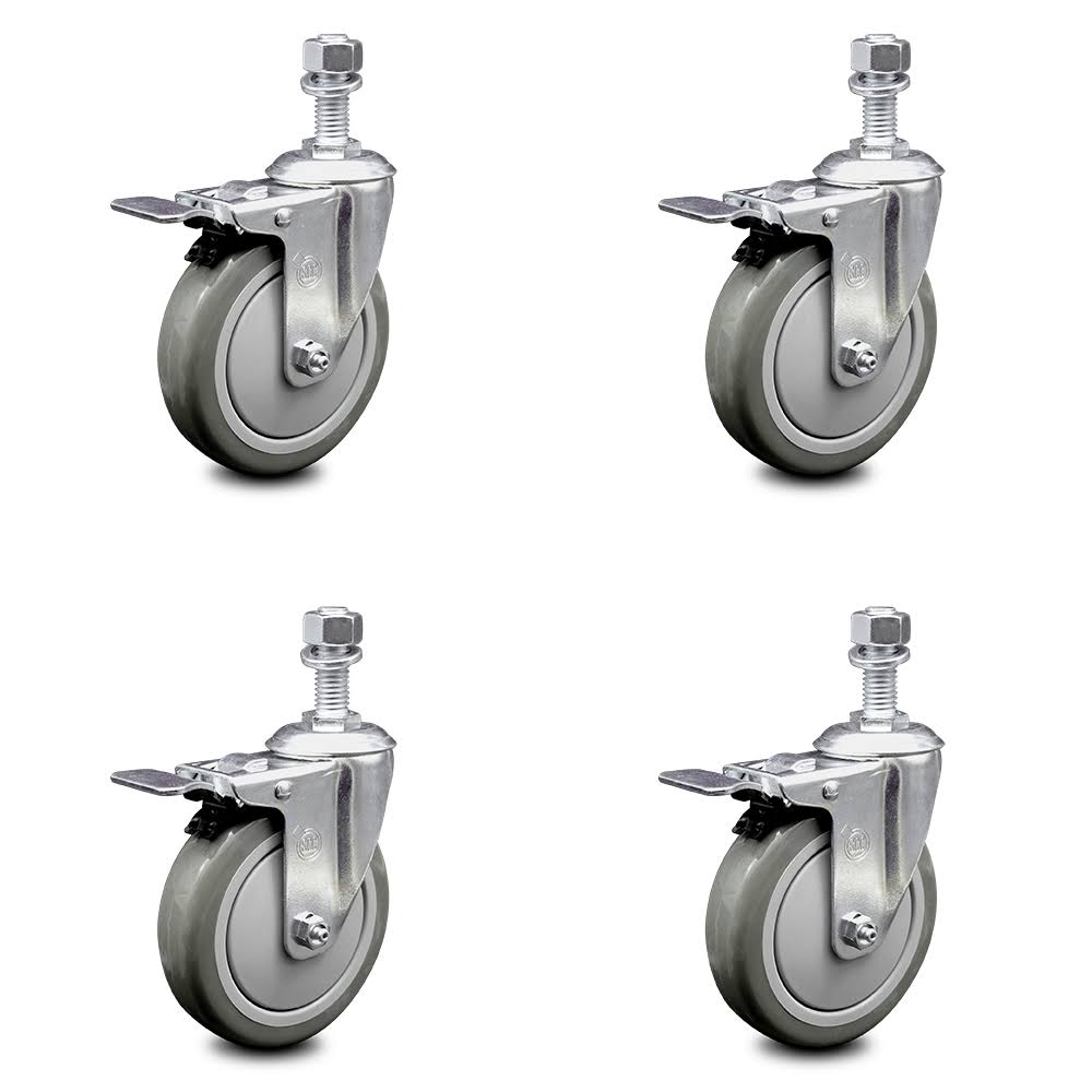 5 inch Gray Polyurethane Swivel Stem Caster Set with Total Lock Brake M2725