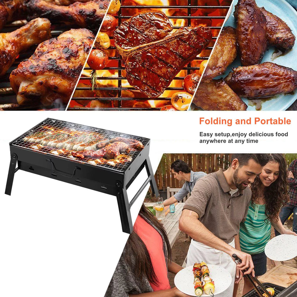 18" Portable Charcoal Grill and Smoker Stainless Steel Foldable BBQ Grill Black R350