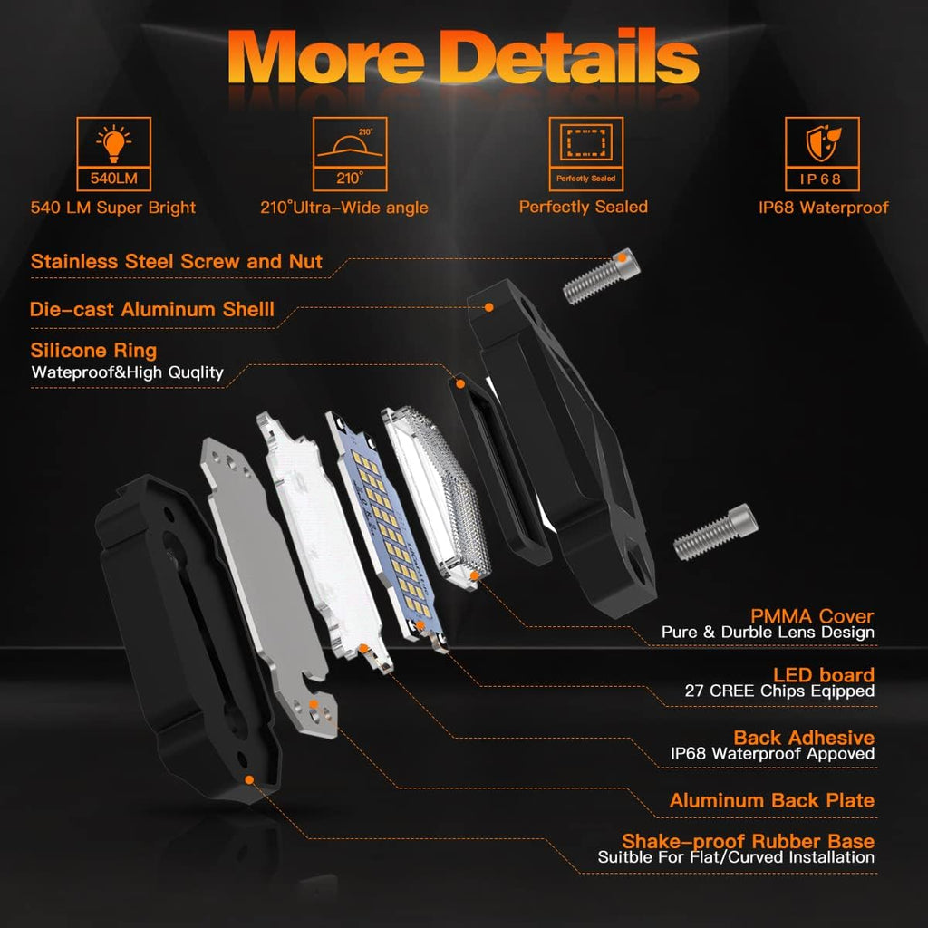 4Pods LED Rock Lights Kit with Switch Wire Harness E8500