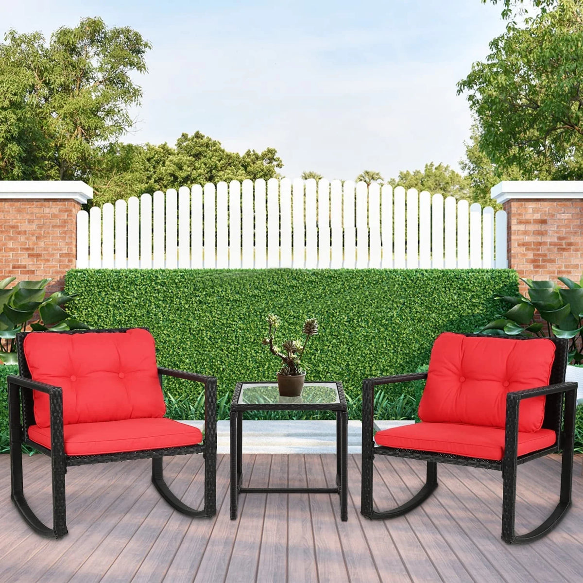 3 Pieces Wicker Outdoor Set with Tempered Glass Coffee Table L4865