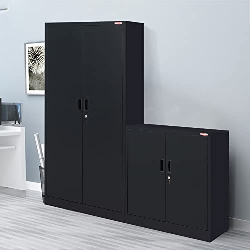 Metal Storage Cabinet with Locking Doors and 2 Drawers, White L98780