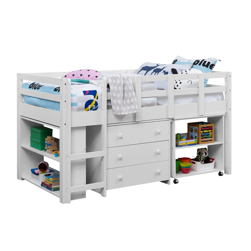 Twin Low Loft Bed with Desk, White T124473