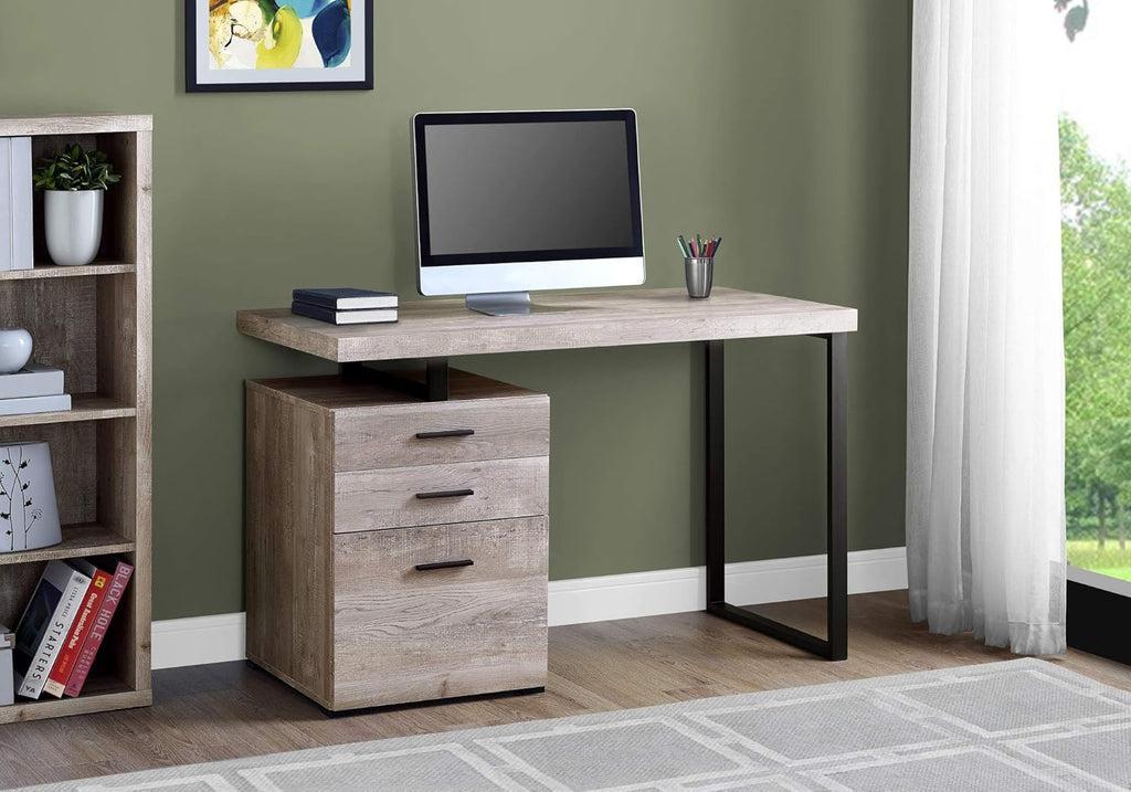 48L Taupe Reclaimed Wood Look Computer Desk with File Cabinet A767616