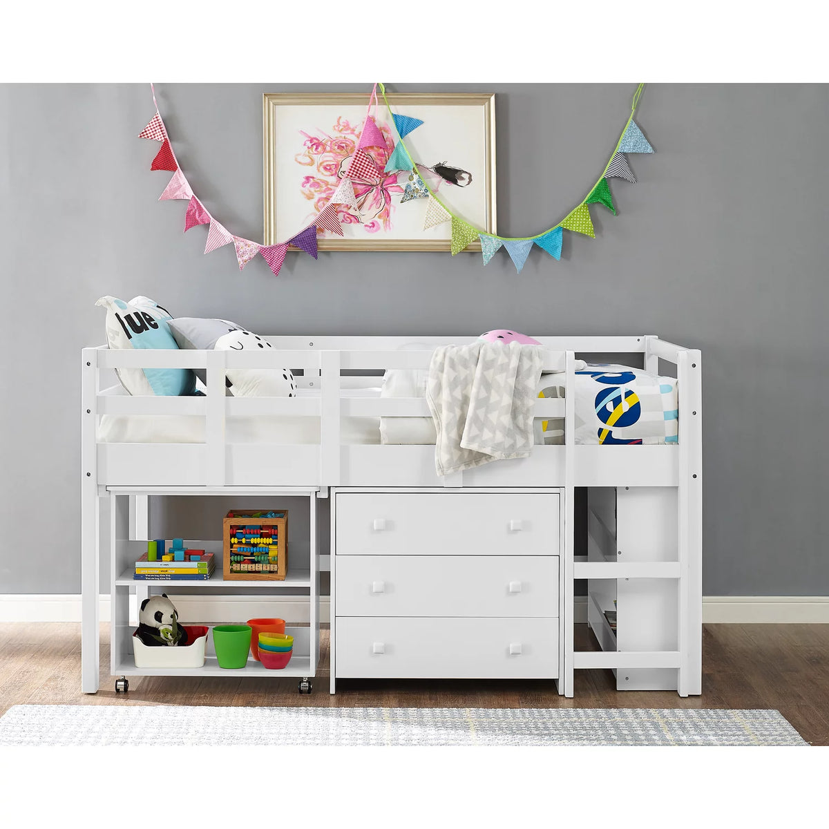 Twin Low Loft Bed with Desk, White T124473