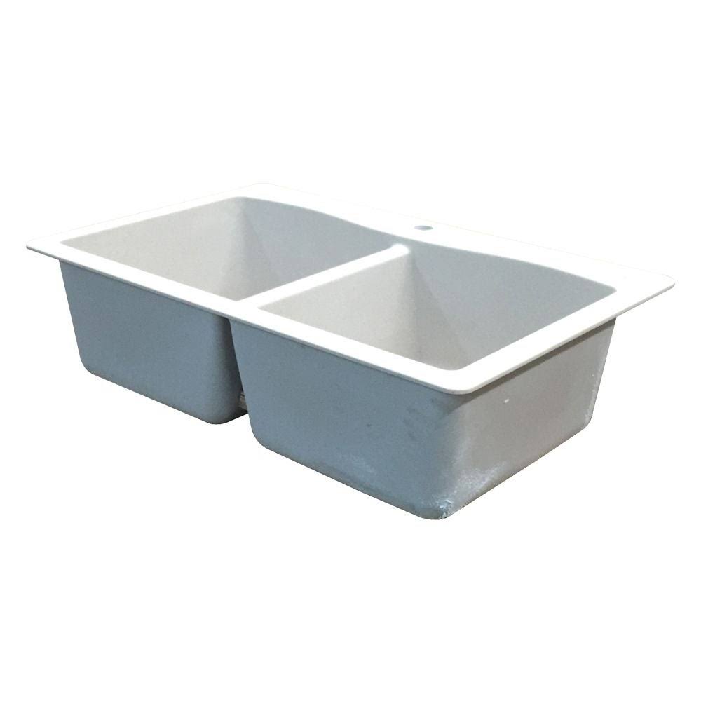 White Double-Basin Granite Drop-In 2-Hole Kitchen Sink N9445