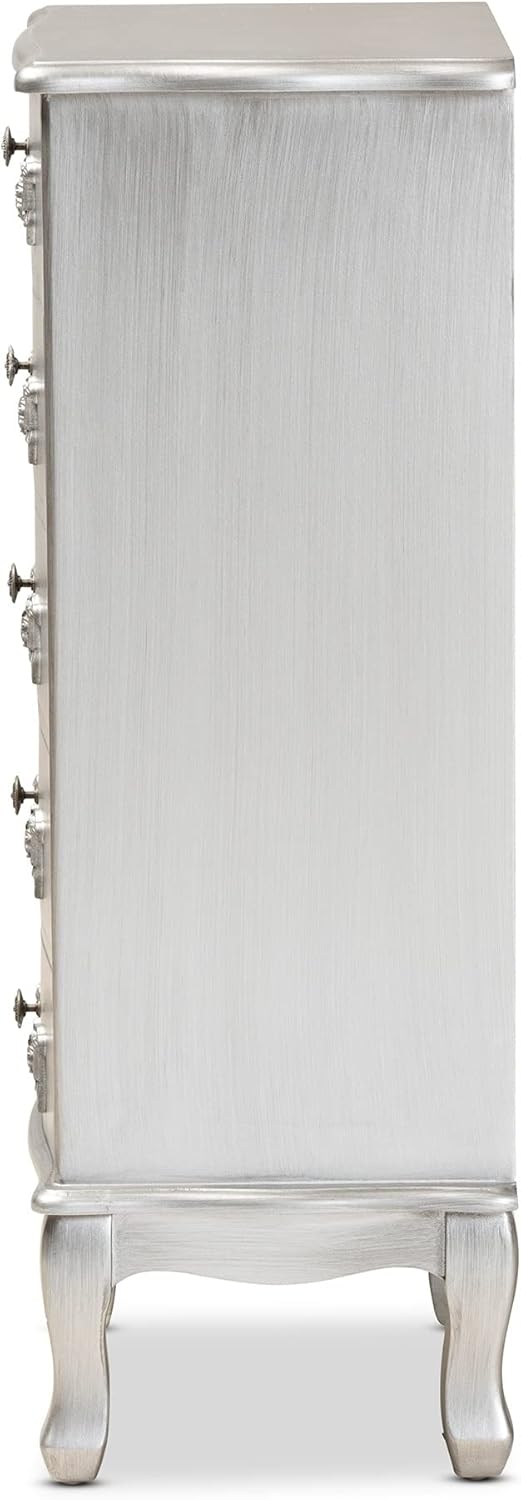 Brushed Silver Finished Wood 5-Drawer Chest Z25302