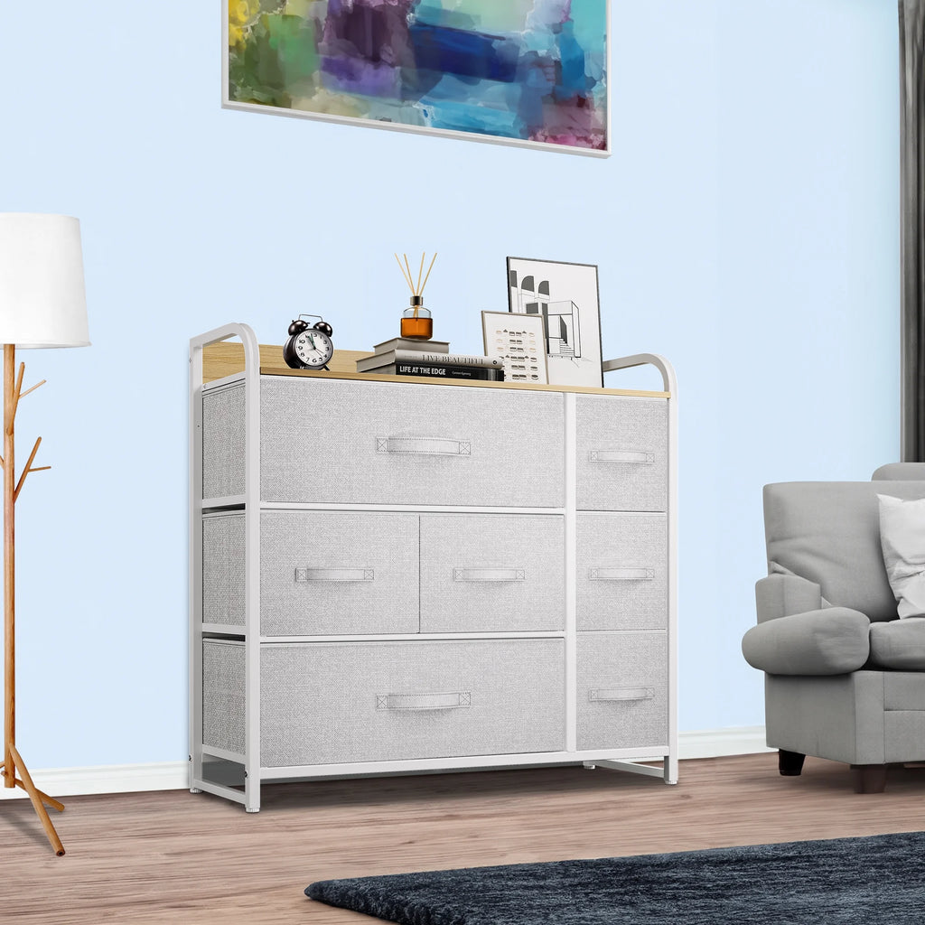 Light Gray 7 Drawer Fabric Dresser C5195