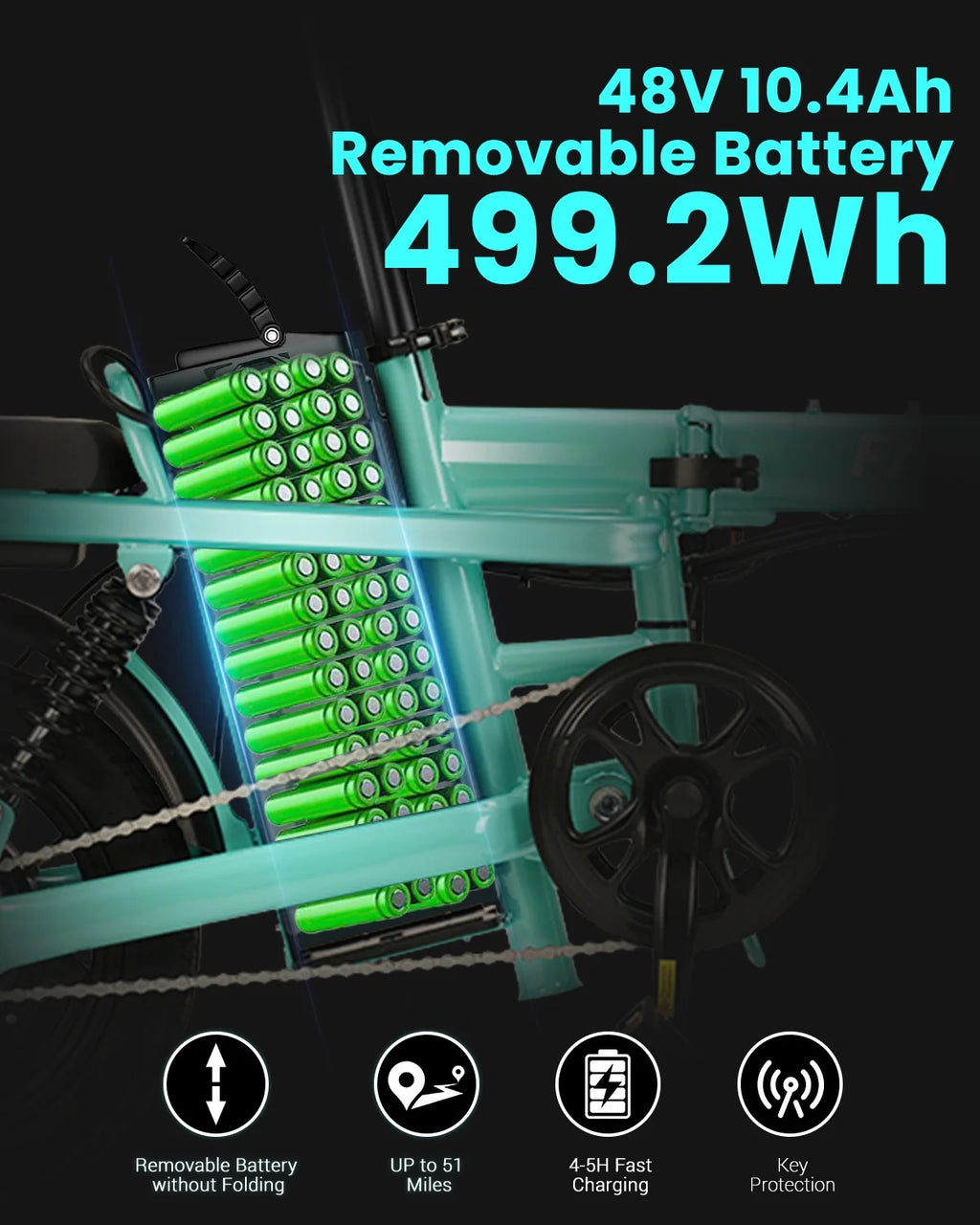 Folding Electric Bike with 400W Motor 48V10.4Ah Removable Battery T140