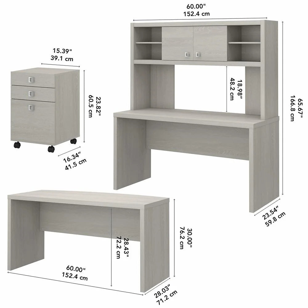 Gray Sand Desk and Credenza with Drawers O448226