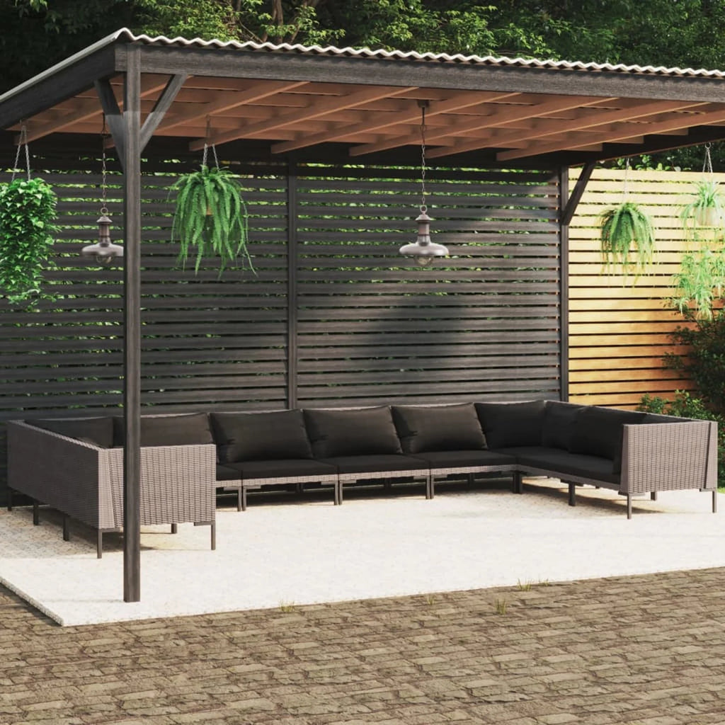 10 Piece Patio Set with Cushions Poly Rattan Dark Gray Q5160