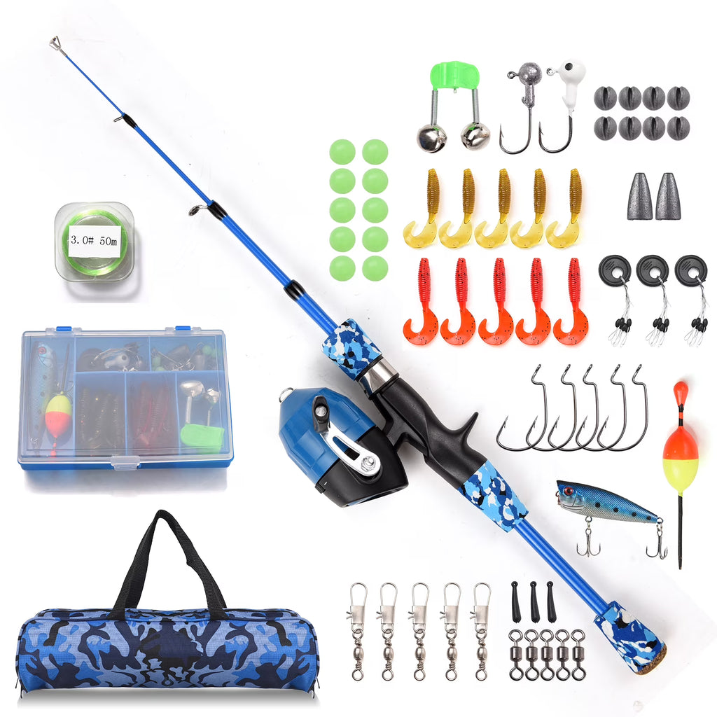 Kids Fishing Rod and Reel Combo 1.2m/1.5m Telescopic Casting Rod with Spincast Reel and Carry Bag Q8240
