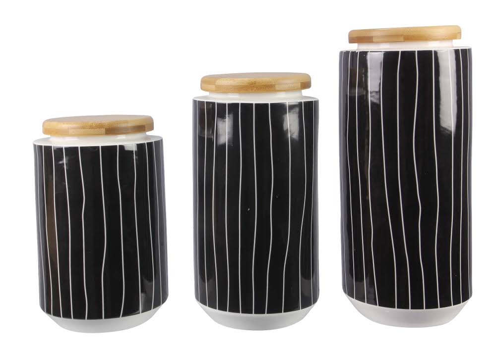 Black and White 3pc Cannister Set with Bamboo Lid N282567