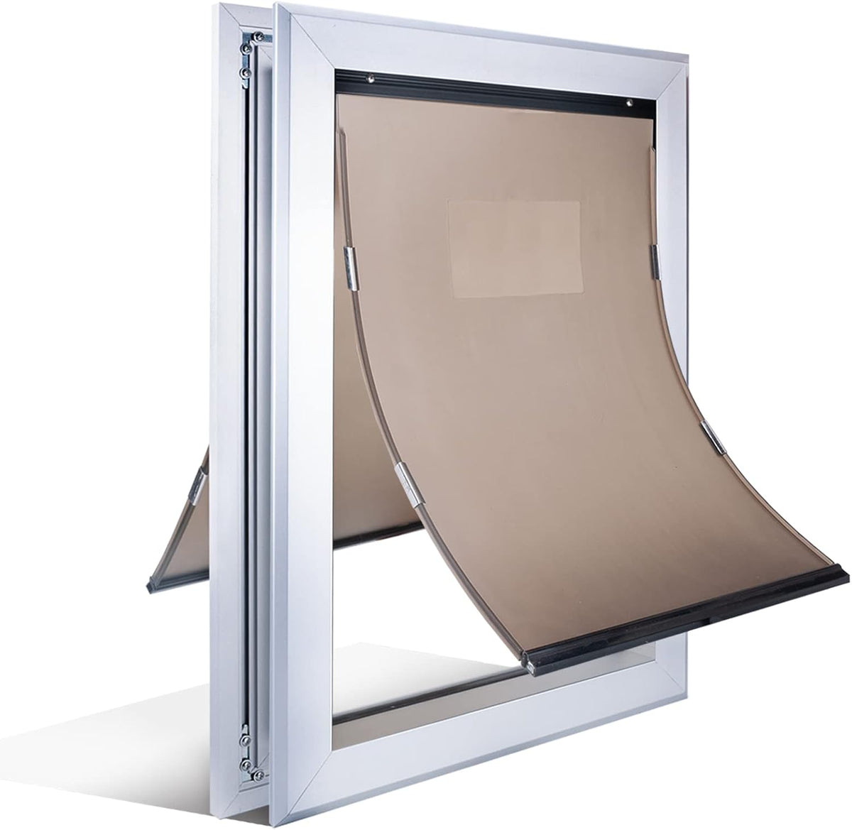 Dog Door with Slide-in Lock Panel and Magnetic Double Flaps, Aluminum Frame Pet Door (Medium) J9720