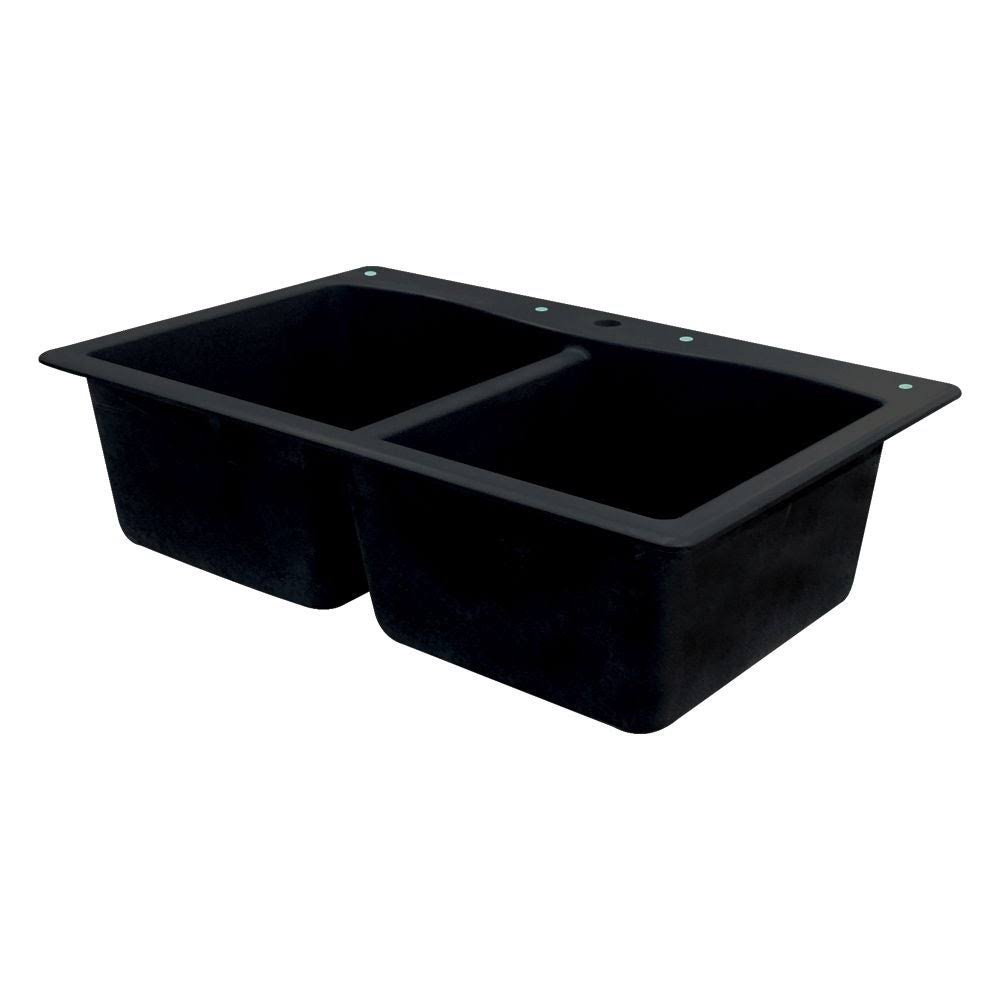 White Double-Basin Granite Drop-In 2-Hole Kitchen Sink N9445