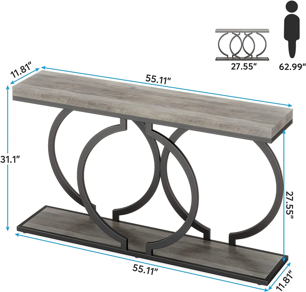 55" Console Sofa Table with Geometric Metal Frame R27029