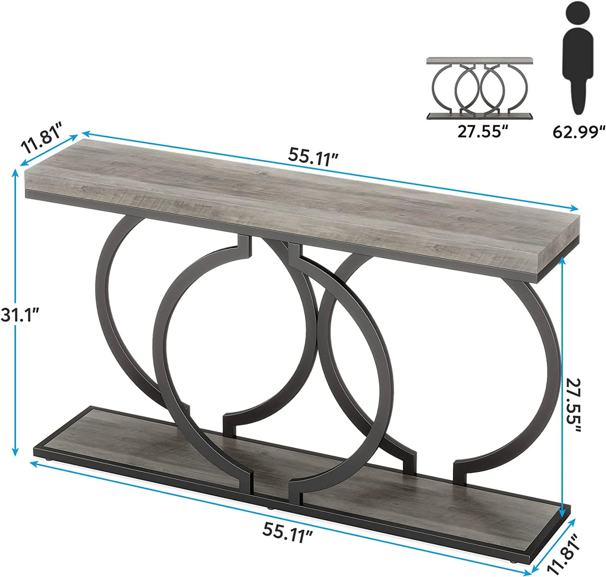 55" Console Sofa Table with Geometric Metal Frame R27029