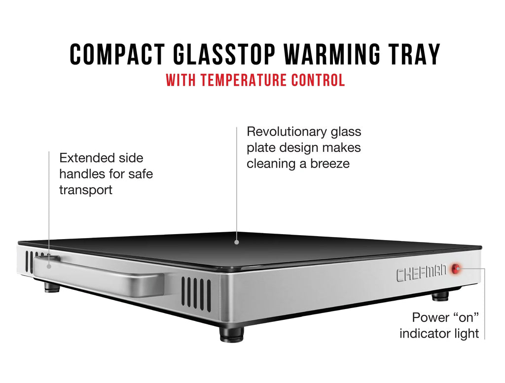 Compact Glasstop Warming Tray with Adjustable Temperature Control J83249