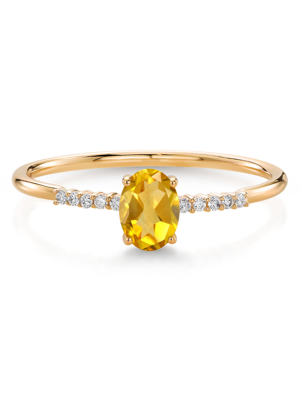 10K Yellow Gold Oval Citrine and White Lab Grown Diamond Engagement Ring C282