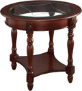 Solid Wood End Table with Tempered Glass and Storage Shelf J1800