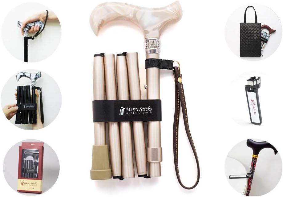 Folding Adjustable Walking Cane with Cane Bag and Reflective Cane Holder Q65215