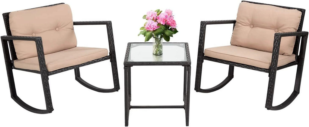3 Pieces Wicker Outdoor Set with Tempered Glass Coffee Table L4865