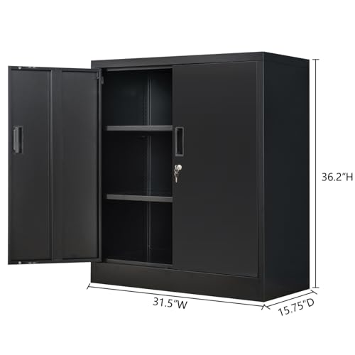 Metal Storage Cabinet with Locking Doors and 2 Drawers, White L98780