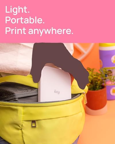 Mini Photo Printer (Pure White) - Bluetooth, Bundle Incl. 110 Zink Sticky-Back Prints, LED Light Bar, Protective Case, and USB Cable Y51717