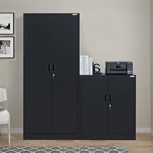 Metal Storage Cabinet with Locking Doors and 2 Drawers, White L98780