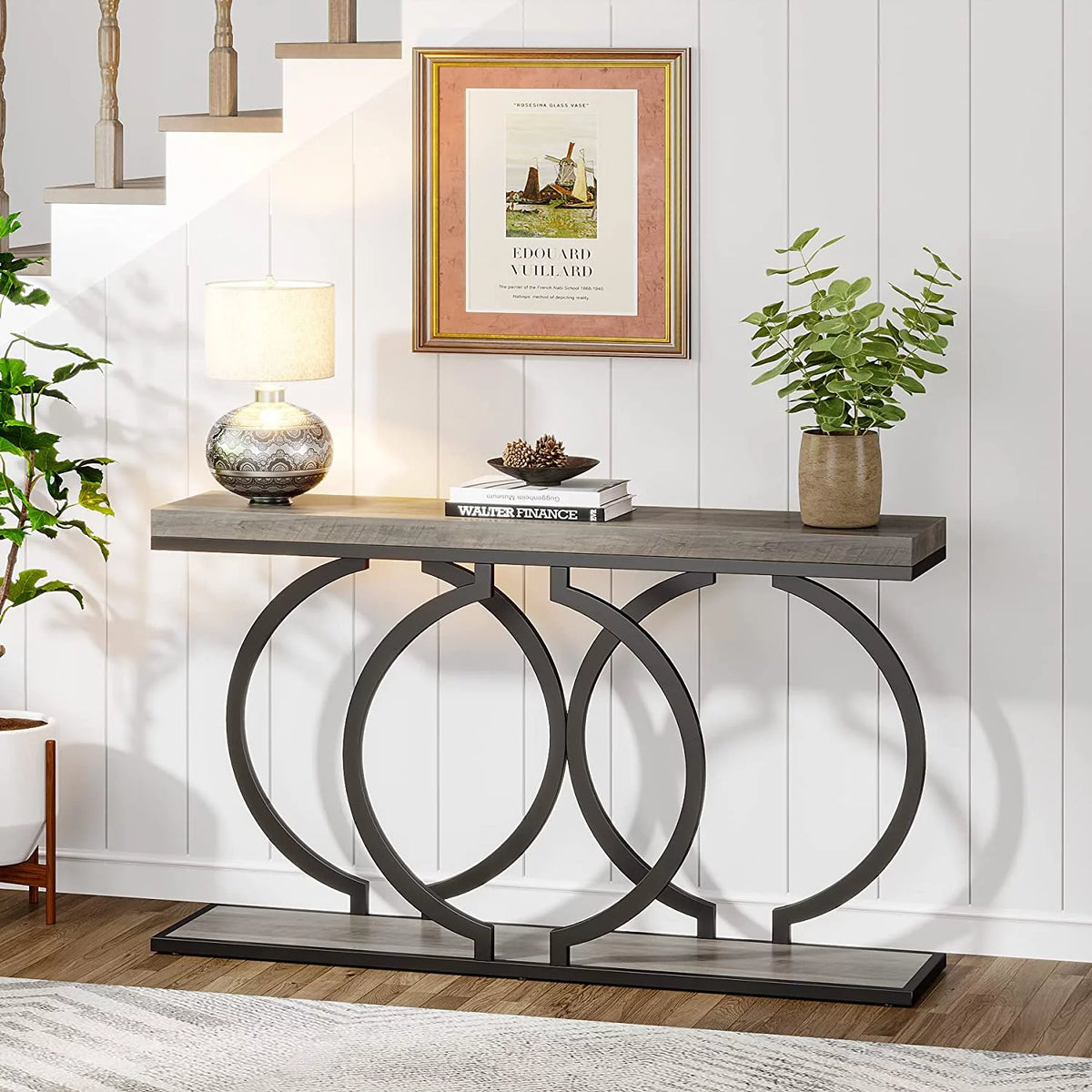 55" Console Sofa Table with Geometric Metal Frame R27029