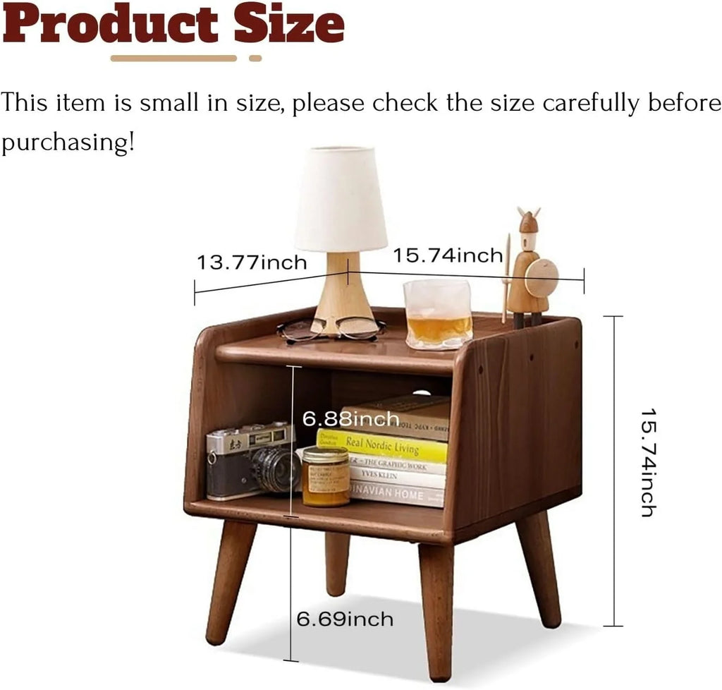 Solid Wood Walnut Finish Mid Century Nightstand E434