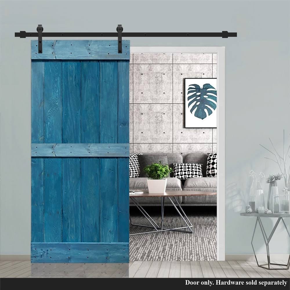 Stained Solid Wood Interior Sliding Barn Door - Ocean Blue - 36 x 84 N105